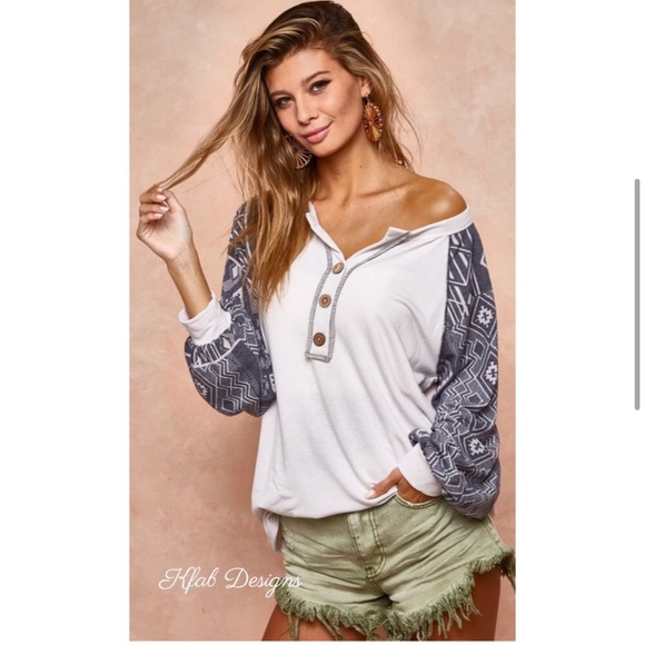 LAST ONE Super Soft Aztec Sleeve Henley - Picture 2 of 8